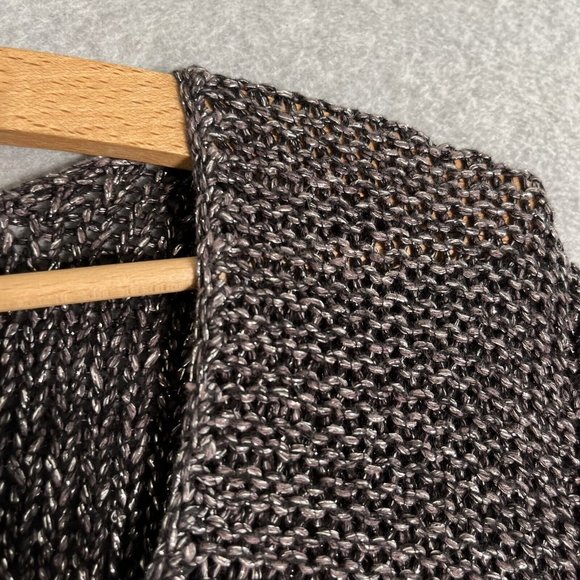 J Jill Tunic Sweater Womens Medium Black Silver Metallic Oversized Knit Slub - Picture 6 of 13